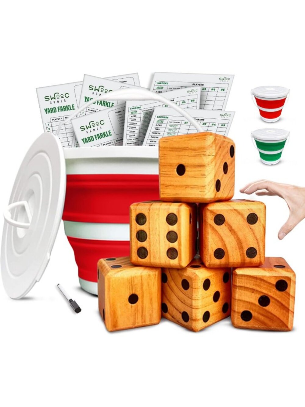 Ultimate Yard Dice Game Set - 20+ Fun Games, All-Weather, Red Shaker & Bucket